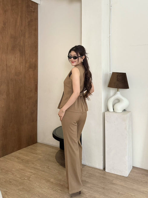 V-Neck Sleeveless Vest With Trousers sets